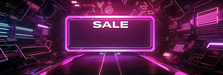 Futuristic black friday and cyber monday sale concept with neon lights