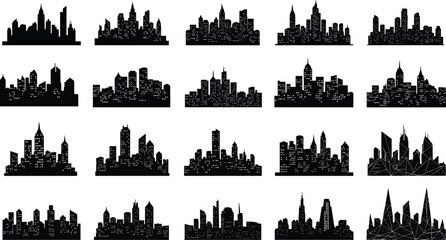 Obraz premium Modern city skyline silhouettes collection, urban architecture landscape, downtown skyscrapers, business cityscape vector design, metropolitan skyline illustration set