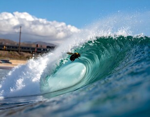 Naklejka premium Flying Insect Inside a Breaking Ocean Wave
