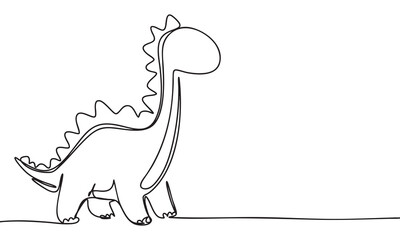 Continuous Line Drawing of a Cute Dinosaur