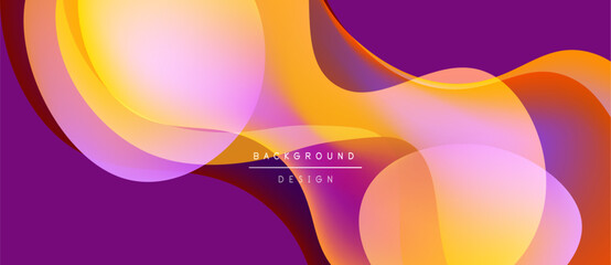 Abstract fluid shapes, vibrant orange, purple hues. Modern design, smooth gradients create dynamic background texture. Minimalist aesthetic.