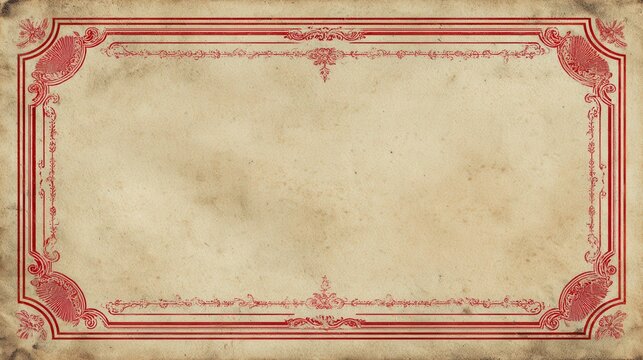 A High Resolution image of vintage ornate red border on aged parchment paper background.