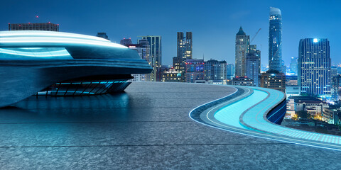 3d rendering urban futuristic architecture with glowing decoration edge overlooking city skyline