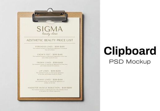 Clipboard Mockup With Beauty List Psd