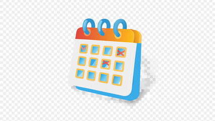 Stylized 3d calendar icon with checkmarks and crosses on squares representing tasks completed and missed appointments