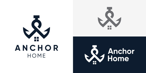 Creative simple anchor home logo template. Abstract anchor with home logo design vector illustration. © Hi_std