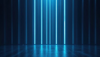Minimalist abstract background with vertical cyan-blue glowing stripes, soft gradient illumination, futuristic aesthetic.