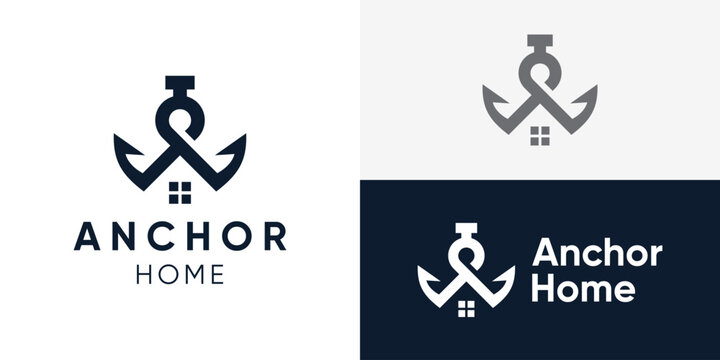 Creative simple anchor home logo template. Abstract anchor with home logo design vector illustration.