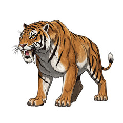 Obraz premium Majestic SaberToothed Tiger Roaring with Fierce Expression.