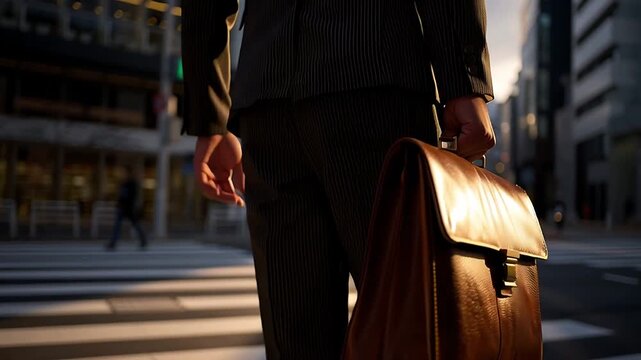 Leather briefcase man walking business professional city street urban lifestyle accessory style