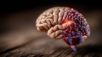 Dynamic human brain concept with glowing neural network connections sparking innovation and brilliant ideas for medical science and technology breakthroughs