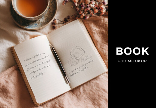 Elegant Book Mockup With Tea Psd