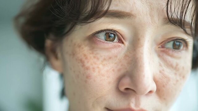 Face freckles skin beauty portrait woman skincare treatment facial pigmentation aesthetic brown spots