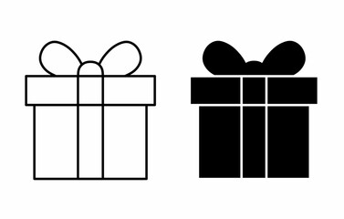 Gift icon outline and solid version isolated on white background