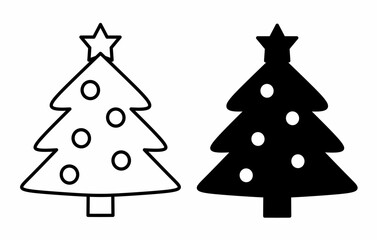 Christmas tree icon outline and solid version isolated on white background