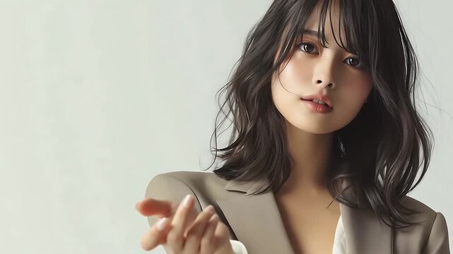 Portrait woman brunette hairstyle fashion model beauty style girl face pretty eyes posing jacket