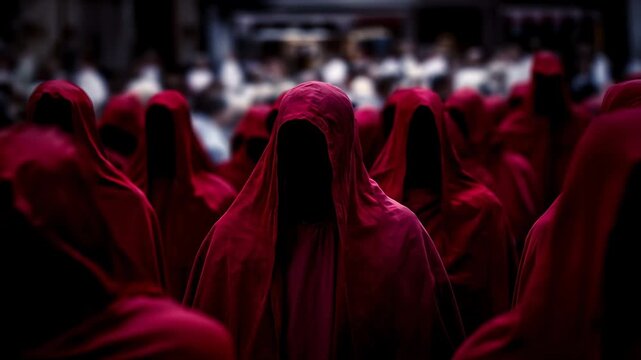 Red robes figures hooded figures dark figures mystery crowd secret society hooded robe mystery robes