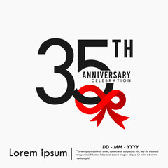 35th years anniversary celebration with red ribbon on white background. vector illustration template design for web banner, flyers, poster, greeting card