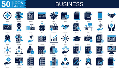 business icon collection set. Containing process, Social Media, Reporting, Data, expert icon.