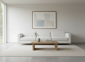 Modern living room with minimalist decor exudes calm and style, perfect for showcasing interior design trends and peaceful home vibes