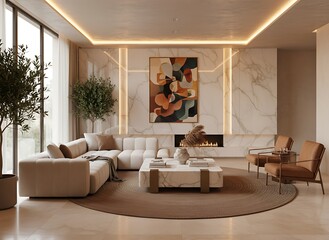 Discover serene living in this luxury modern apartment with cozy fireplace and stylish decor, perfect for upscale lifestyle designs and home inspiration