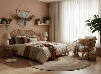 Relaxing bedroom retreat with warm earthy tones and natural light creates a calming bohemian vibe perfect for home decor inspiration and peaceful slumber