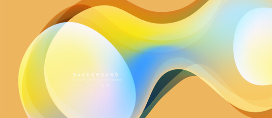 Abstract fluid shapes blend yellow, blue, orange hues. Modern design evokes movement, energy, soft gradients. Background text reads background design.