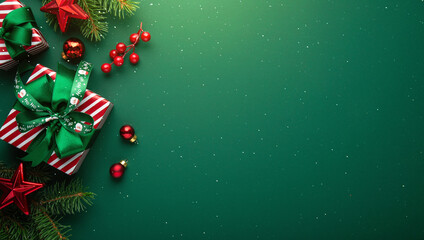 Merry Christmas and Happy Holidays greeting card, frame, banner. New Year. Red Christmas ornaments...