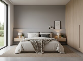 Serene modern bedroom sanctuary bathed in natural light with cozy textures and minimalist decor, inviting ultimate relaxation and peaceful slumber.