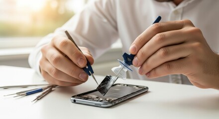 smartphone repair process with tools