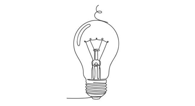 Conceptual one line drawing of a light bulb, a continuous minimalist illustration representing creativity and innovative thinking. a