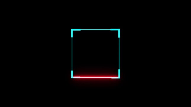 Neon square frame glowing red and cyan on black background abstract futuristic digital element neon frame - Powered by Adobe