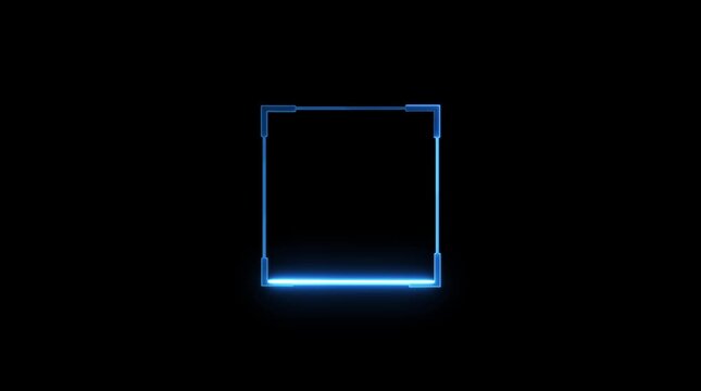 Futuristic Neon Blue Square Frame Glowing on Black Background Abstract Technology Element Digital Border Overlay
