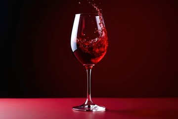 A glass of red wine is on a table