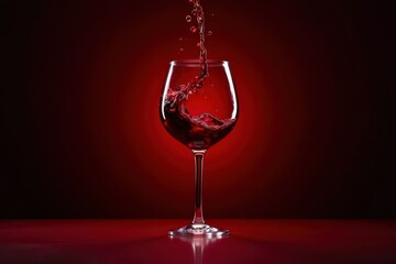 A glass of red wine is poured into a wine glass
