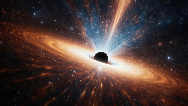 Stunning Black Hole Accretion Disk and Jets in Deep Space.