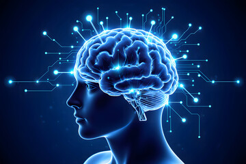 Obraz premium Illuminated digital brain symbolizes artificial intelligence and futuristic neural network.