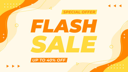 Flash sale banner template, modern yellow and orange abstract geometric background, special offer up to 40% off, suitable for sales promotion, e-commerce, marketing ads, websites and pages
