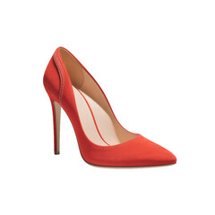 A single red suede high heel pump on transparent background 