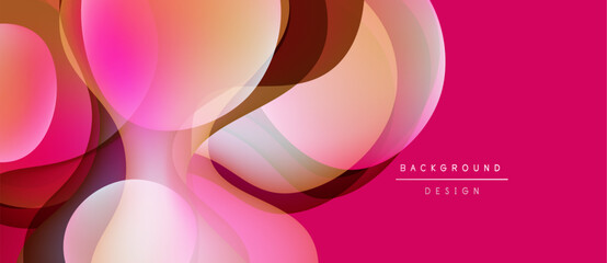 Abstract pink background. Overlapping circles create fluid shapes, modern design elements. Bright colors, smooth gradients present.