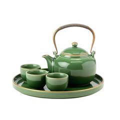 A sage green ceramic teapot on transparent background
