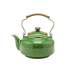 A sage green ceramic teapot on transparent background