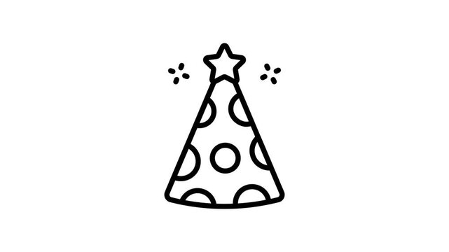 A linear style animated icon showing cone party hat