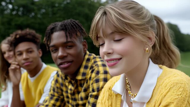 Group of diverse youth smiling outdoors on a sunny day - Powered by Adobe