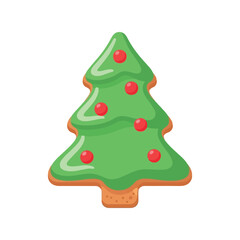 Festive green christmas tree cookie with red ornaments cute holiday treat isolated vector