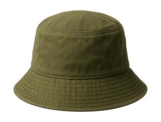 Olive green cotton bucket hat featuring stitched brim details.