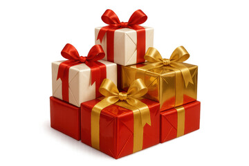 Obraz premium Stack of festive gifts with red and gold bows, celebrating holidays and special occasions, transparent background