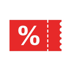 Red discount coupon ticket with percentage symbol for sale and promotion vector
