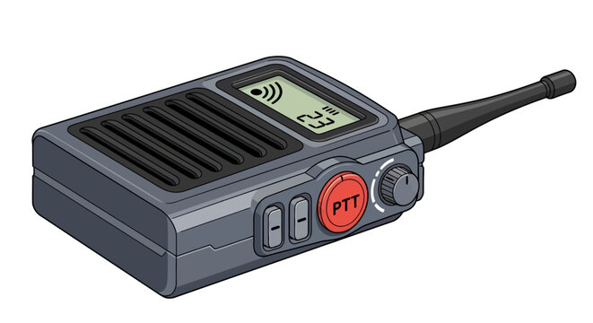 Portable TwoWay Radio Communication Device with Antenna and Display.
