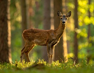Roe Deer in Forest Sunlight - A Moment of Wild Beauty.